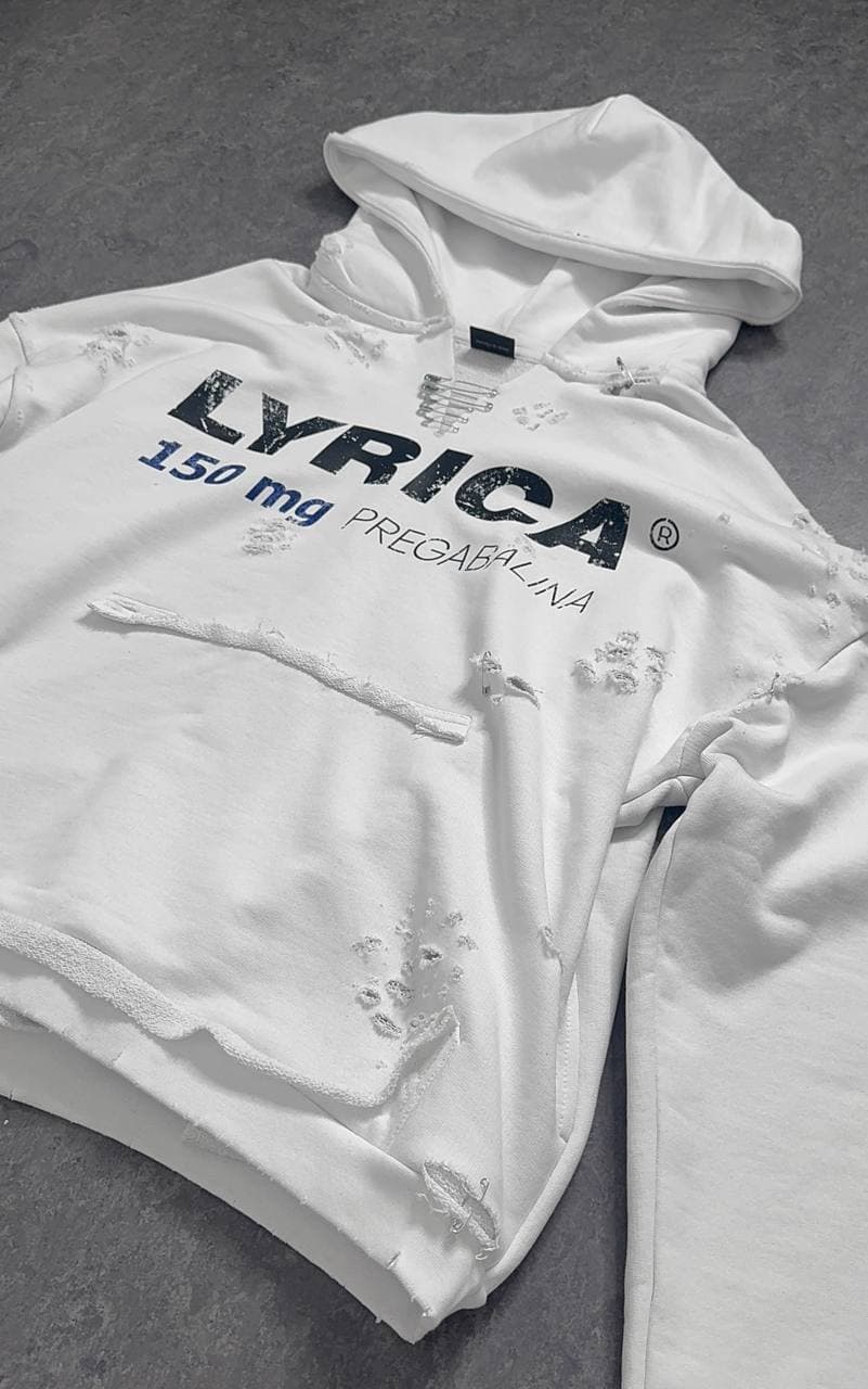 Lyrica 150mg Hard Distressed Hoodie — White — view 7