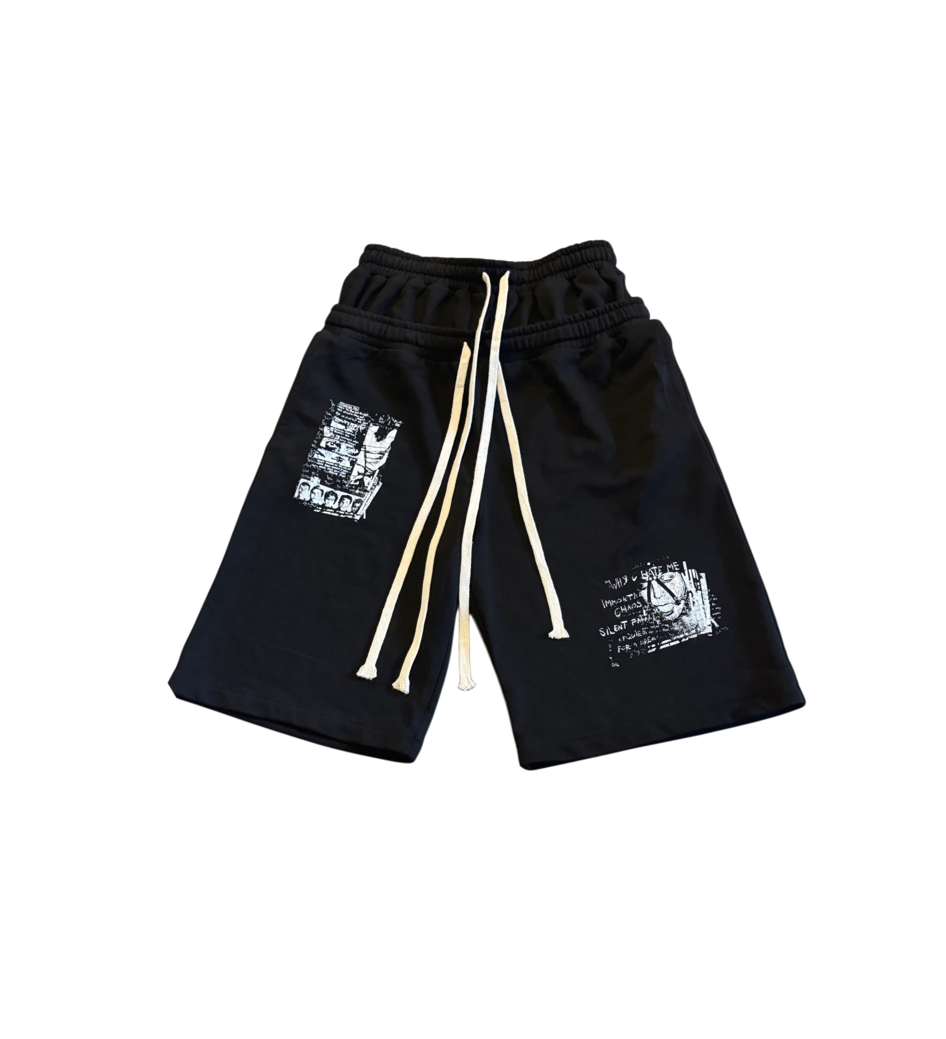 «Why Hate Me» Double Waist Shorts — Black — view 1