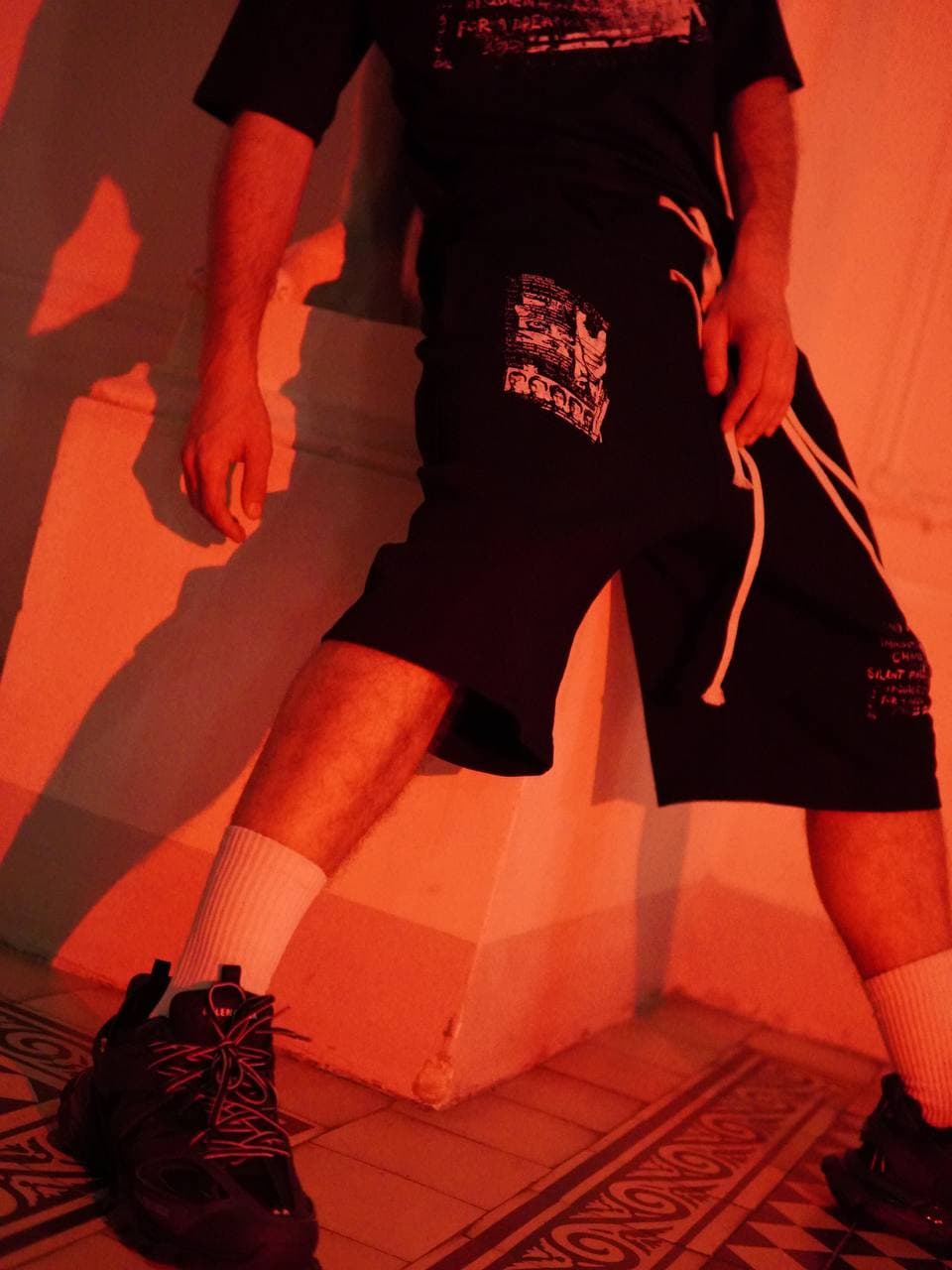 «Why Hate Me» Double Waist Shorts — Black — view 6