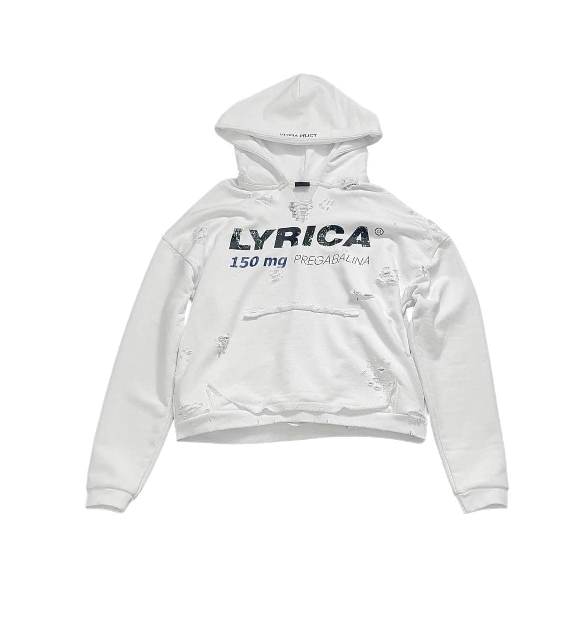 Lyrica 150mg Hard Distressed Hoodie — White — view 1