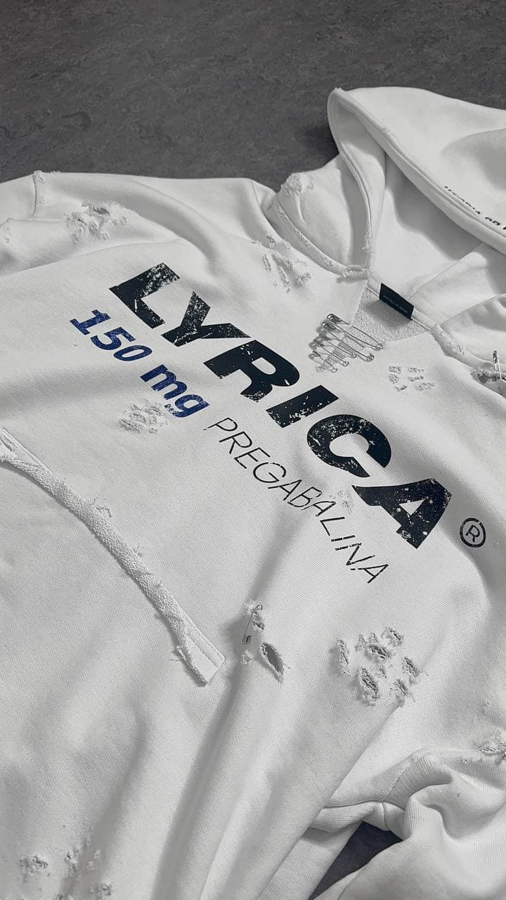 Lyrica 150mg Hard Distressed Hoodie — White — view 5