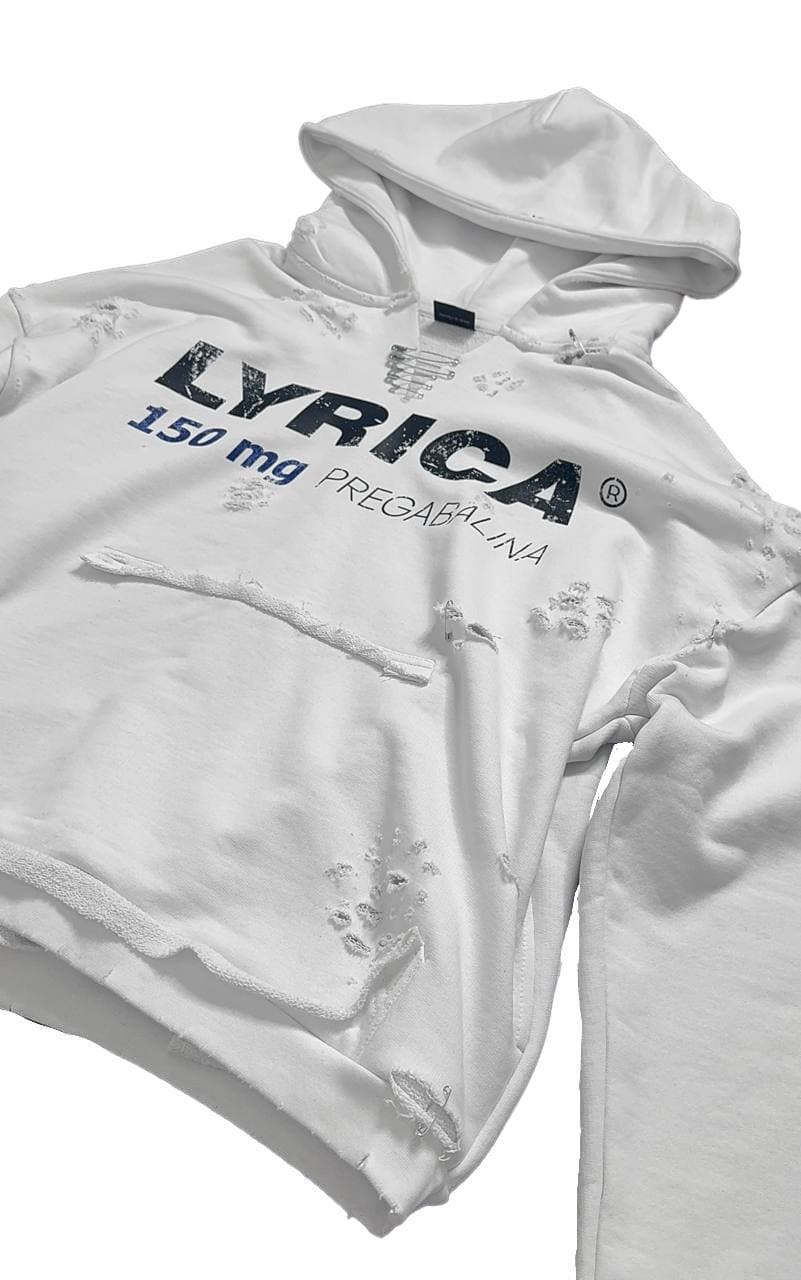 Lyrica 150mg Hard Distressed Hoodie — White — view 2