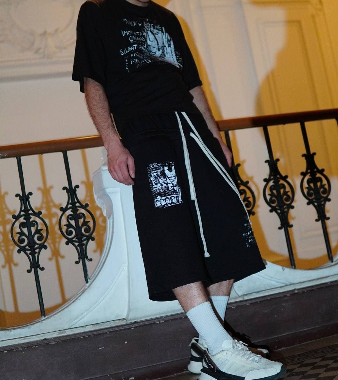 «Why Hate Me» Double Waist Shorts — Black — view 4